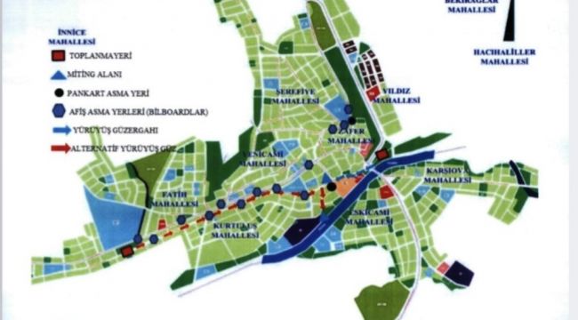 2021 Yılı İlçemiz Dahilinde Toplantı ve Gösteri Yürüyüşleri Yer ve Güzergahı